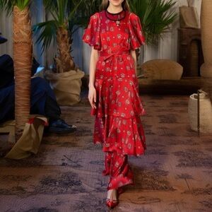 US 4 JOHANNA ORTIZ Floral-Print Ruffled Maxi Dress NWT